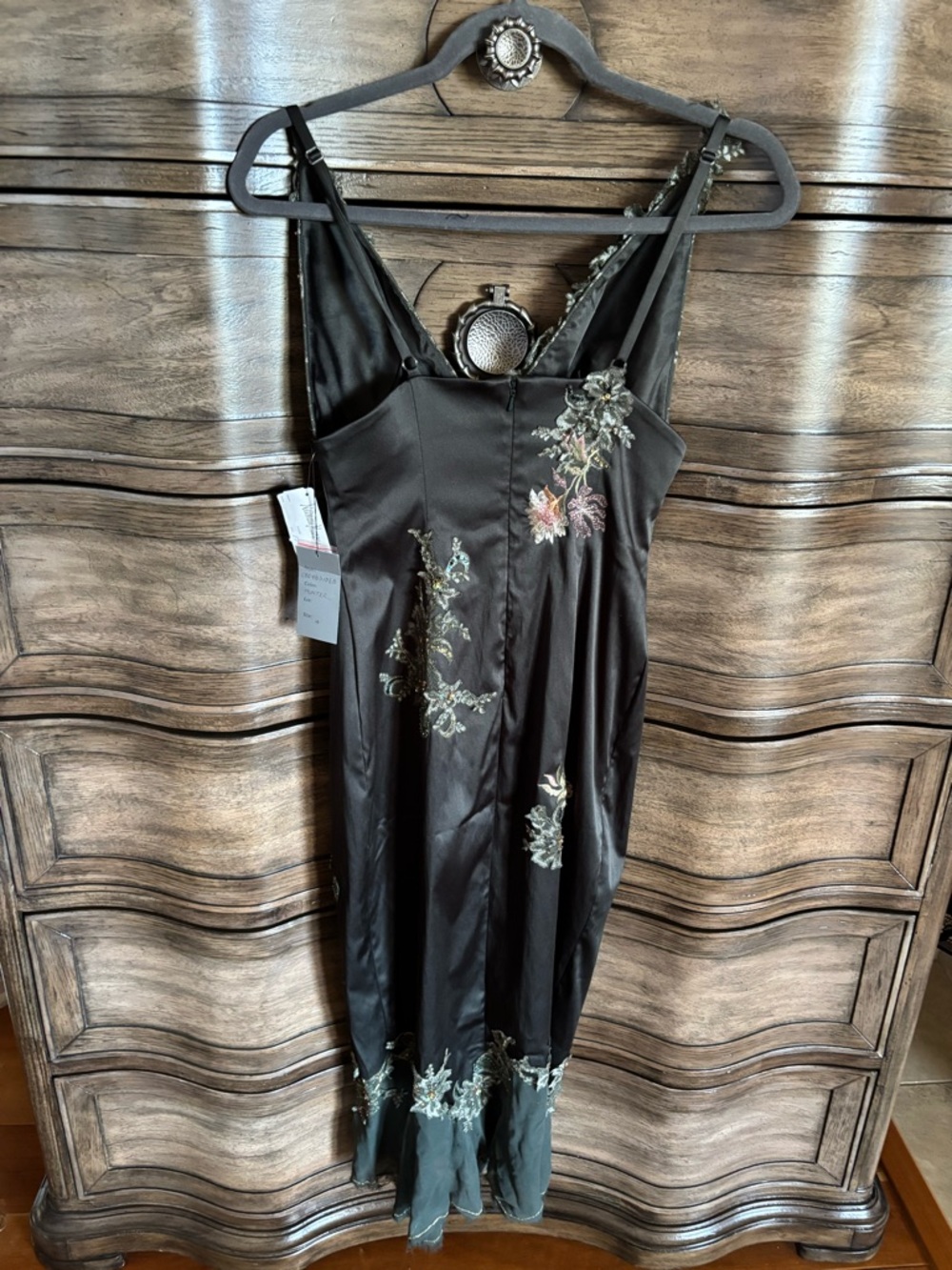 Mandalay Embroidered V-Neck Floral Slip Dress - Olive Green - Picture 13 of 15
